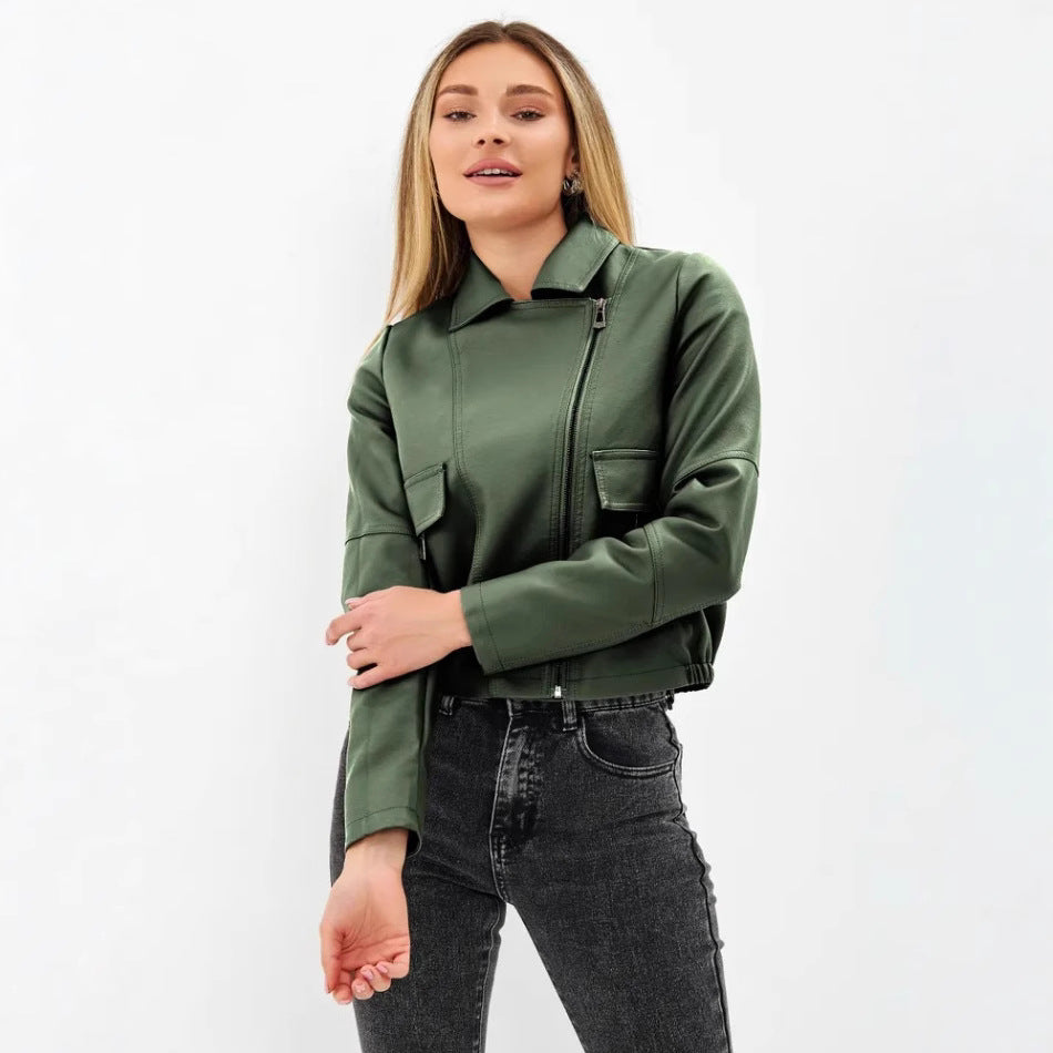 Damen cropped Kunstlederjacke mit praktischen Taschen und modernem Schnitt Drune