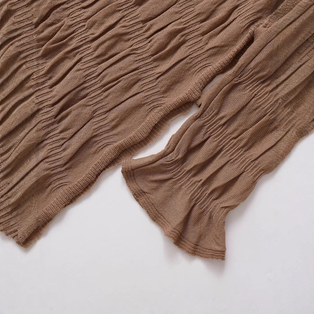 Damen Asymmetrische Tunika in Knitteroptik mit Bindeband und Trompetenärmeln Drune