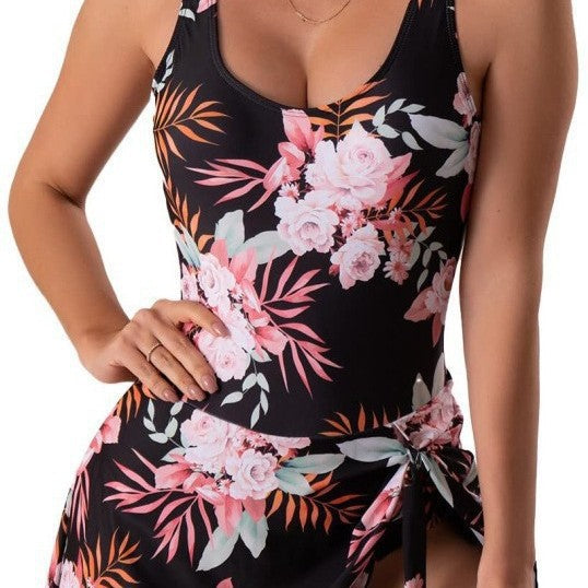 Damen Modischer Schwimmanzug mit floralem Design und Raffung Drune