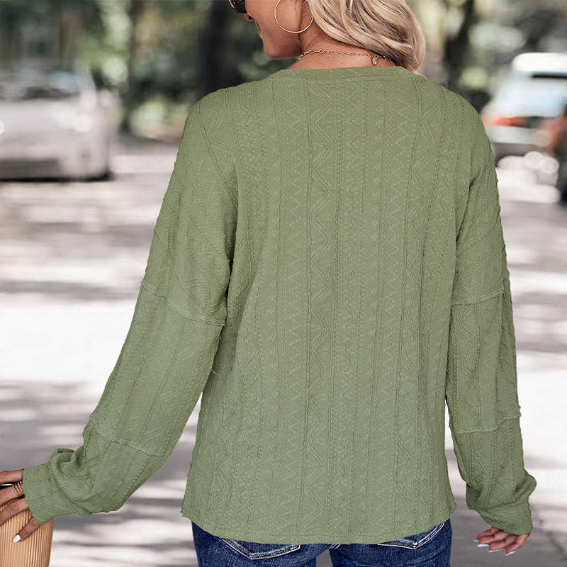 Damen Gestricktes Longsleeve mit Knopfleiste, Zopfmuster und legerer Passform Drune