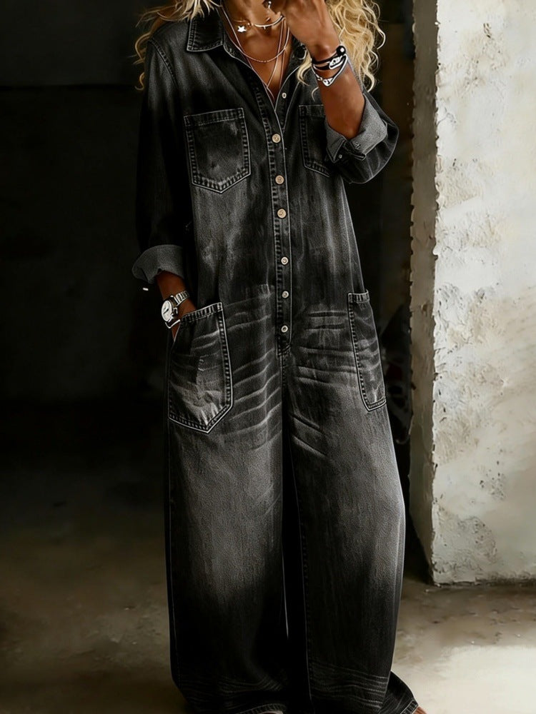 Damen Modisches Denim Maxikleid