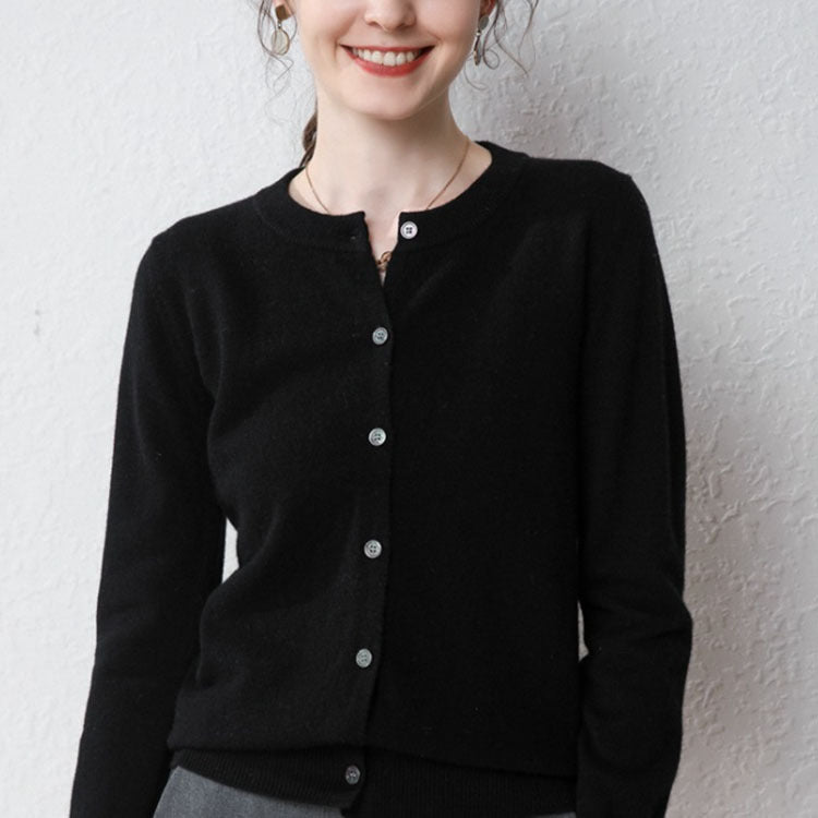 Damen Langärmliger Cardigan aus weichem Feinstrick mit Knopfleiste Drune