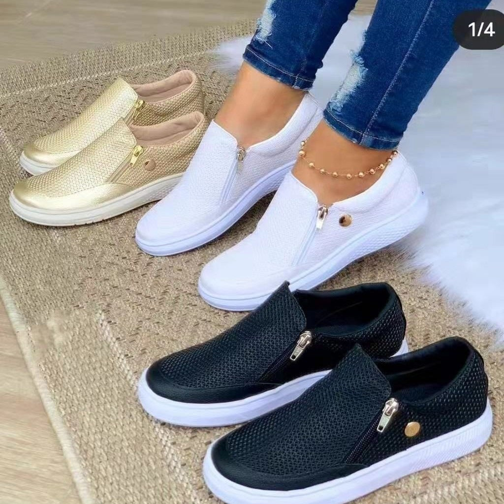 Damen Slip-On Mesh-Sneaker mit seitlichem Zipper und dicker Gummisohle Drune