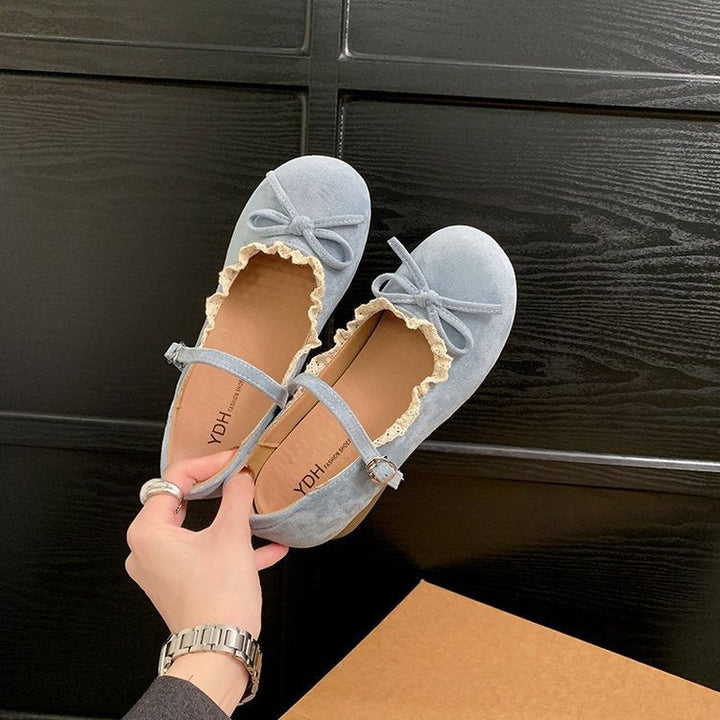 Damen elegante Mary Jane Ballerinas mit dekorativem Spitzenrand und Schleifenakzent Drune