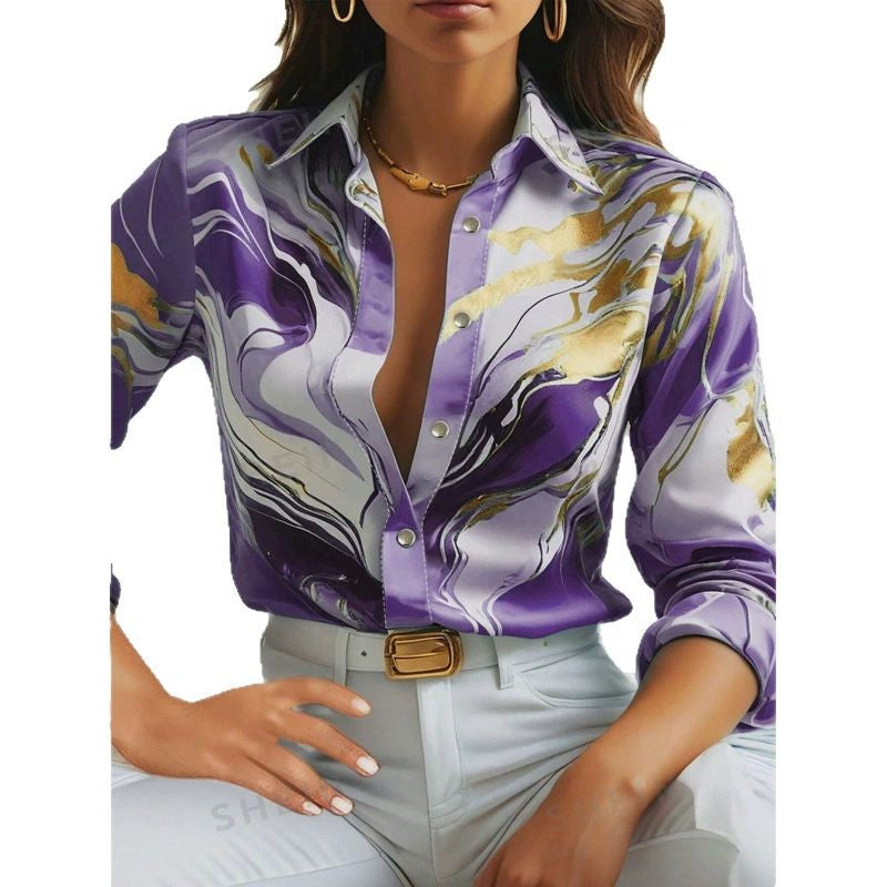 Damen Elegante Satinbluse mit maritimen Muster Drune
