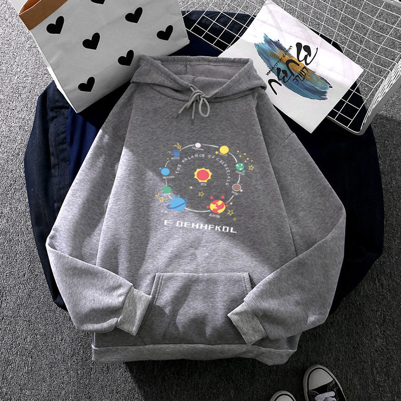 Damen nan Kapuzenpullover im Astronomie‑Print mit Kängurutasche und verstellbarem Kordelzug Drune