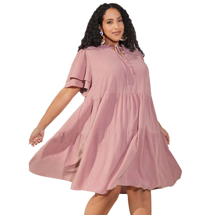 Damen luftiges Freizeitkleid mit verspielten Rüschen und elegantem Bindegürtel Drune