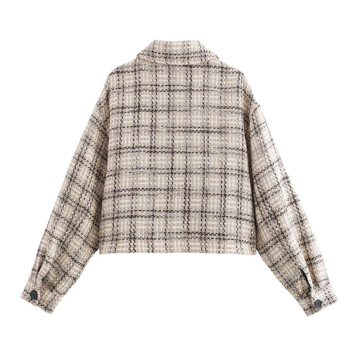 Damen Kurzjacke aus Bouclé-Tweed mit Karomuster und kastigem Schnitt Drune