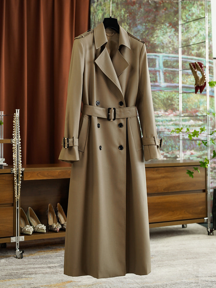 Damen Doppelreihiger taillierter Trenchcoat mit Gürtel, Schulterklappen & verstellbaren Manschetten Drune