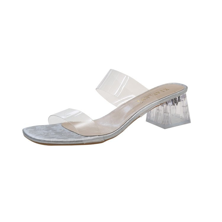 Damen transparente Mules mit blockiertem Acrylabsatz Drune