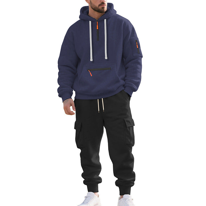 Herren Zweiteiliger Performance-Jogginganzug mit Kapuzen-Hoodie, wasserabweisenden Reißverschlüssen und Cargo-Jogger Drune