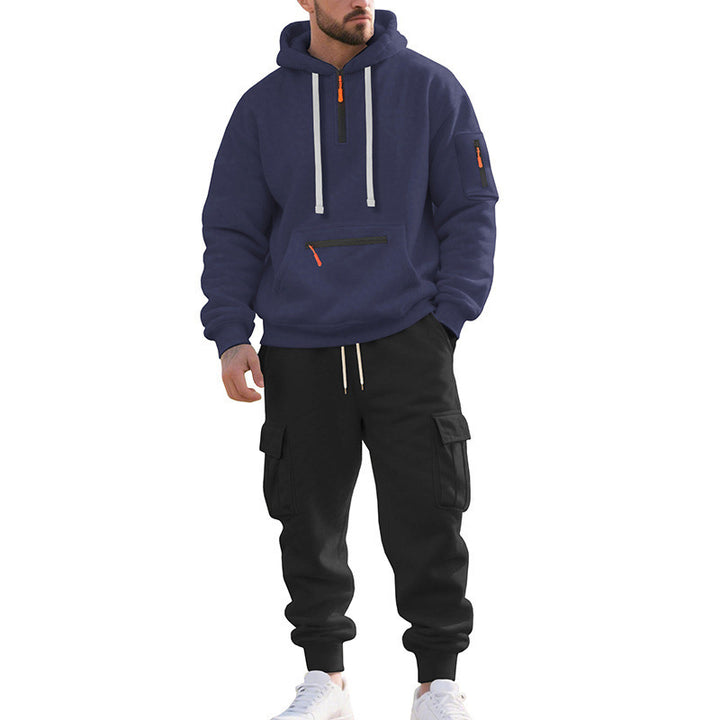 Herren Zweiteiliger Performance-Jogginganzug mit Kapuzen-Hoodie, wasserabweisenden Reißverschlüssen und Cargo-Jogger Drune