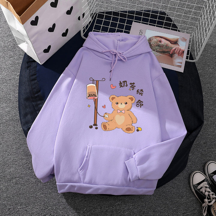 Damen nan Kapuzenpullover mit minimalistischer Grafik, lockerer Oversize-Passform und Kängurutasche Drune