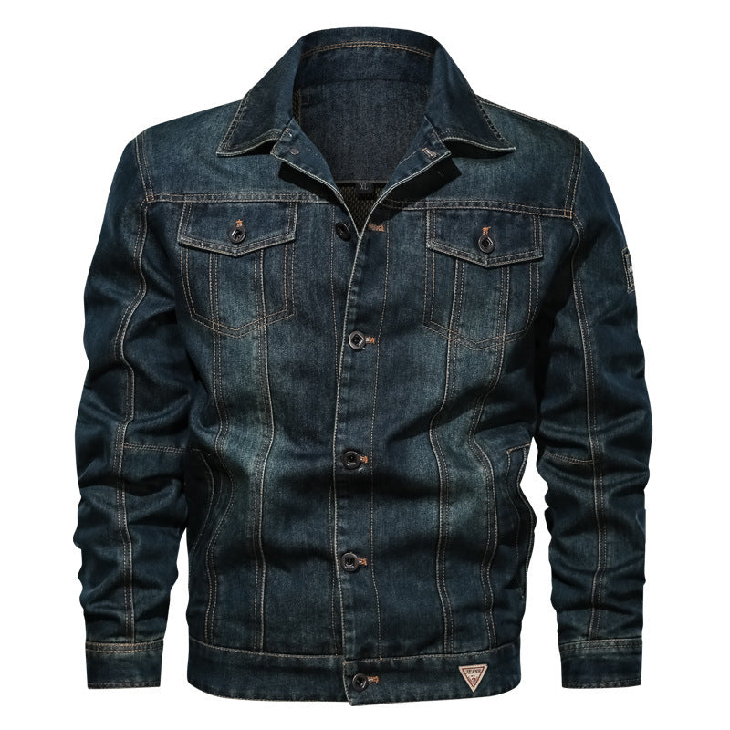Herren Denim-Jeansjacke im Truckerstil mit gesteppter Innenlage und markanten Ziernähten Drune