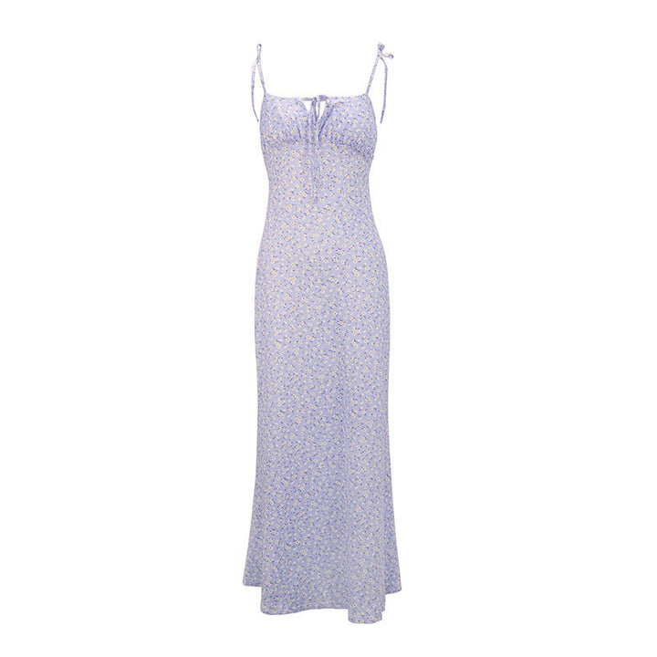 Damen luftiges Maxikleid mit verstellbaren Spaghettiträgern und süßem Blumendruck Drune