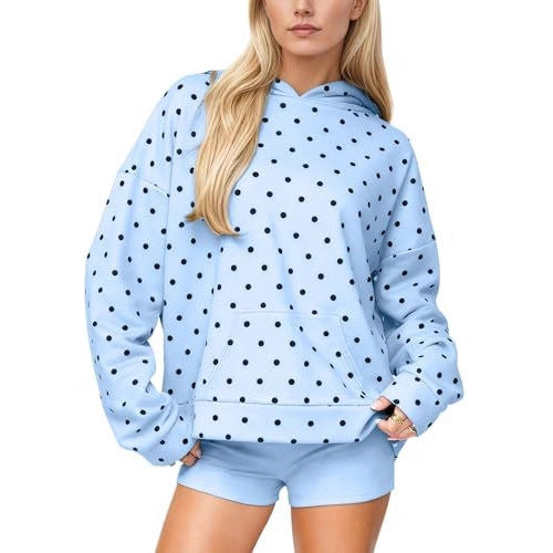 Damen Gepunkteter Oversize-Kapuzenpullover mit Kängurutasche Drune