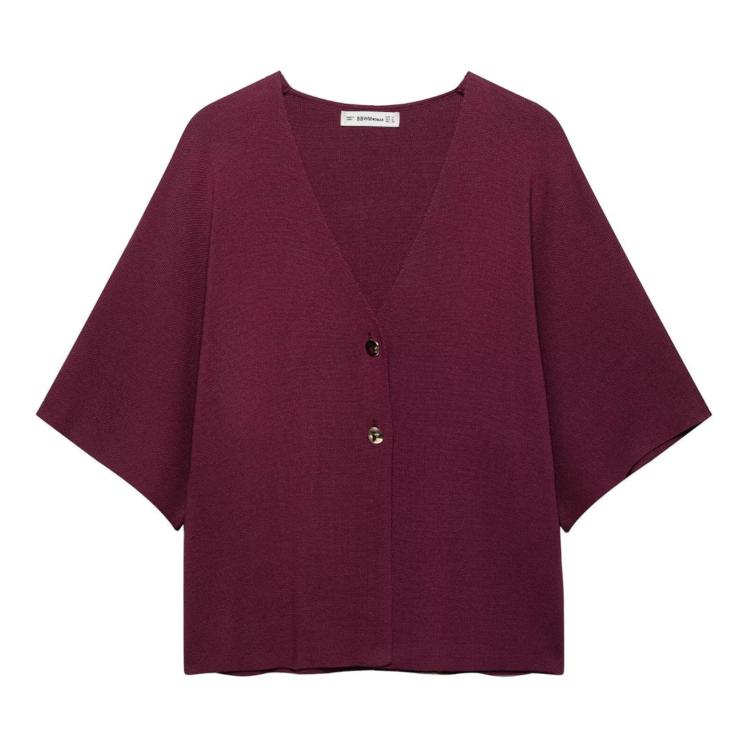 Damen weite Strickjacke mit eleganten Knopfdetails Drune