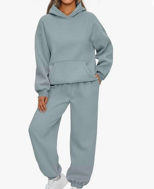 Damen lässige Sportanzug-Kombination aus geräumigem Hoodie und bequemen Jogginghosen Drune