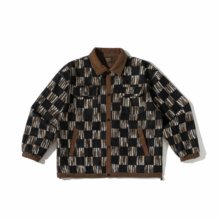 Herren Gemusterte Wollmix Overshirtjacke mit Cordkragen und Pattentaschen Drune