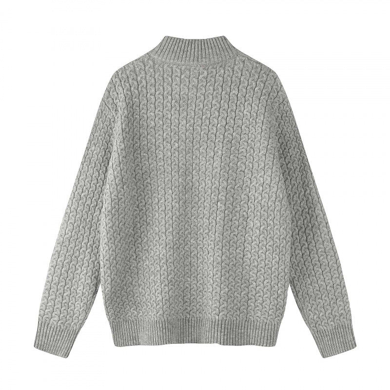Unisex Boxy-Strickjacke mit Zopfmuster, Stehkragen und Zwei-Wege-Reißverschluss Drune