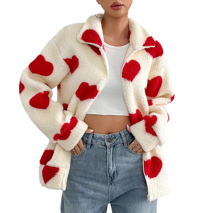 Damen Kuschelige Fleecejacke mit Herzdesign Drune