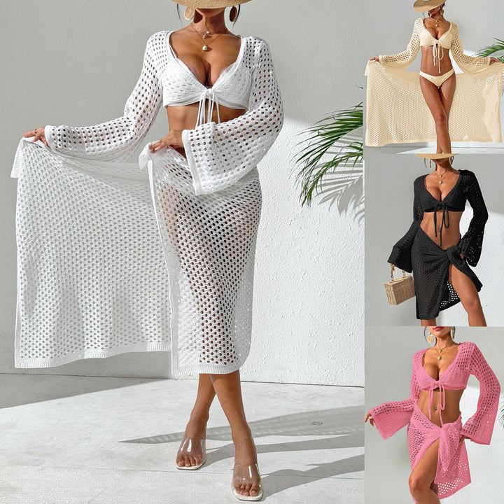 Damen gehäkelter Strandüberwurf mit eleganten Schlagärmel Drune