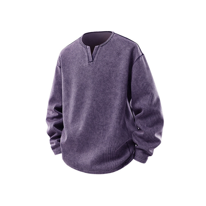 Herren Waffelstrick-Longsleeve mit V‑Schlitzkragen und Relaxed-Fit Drune