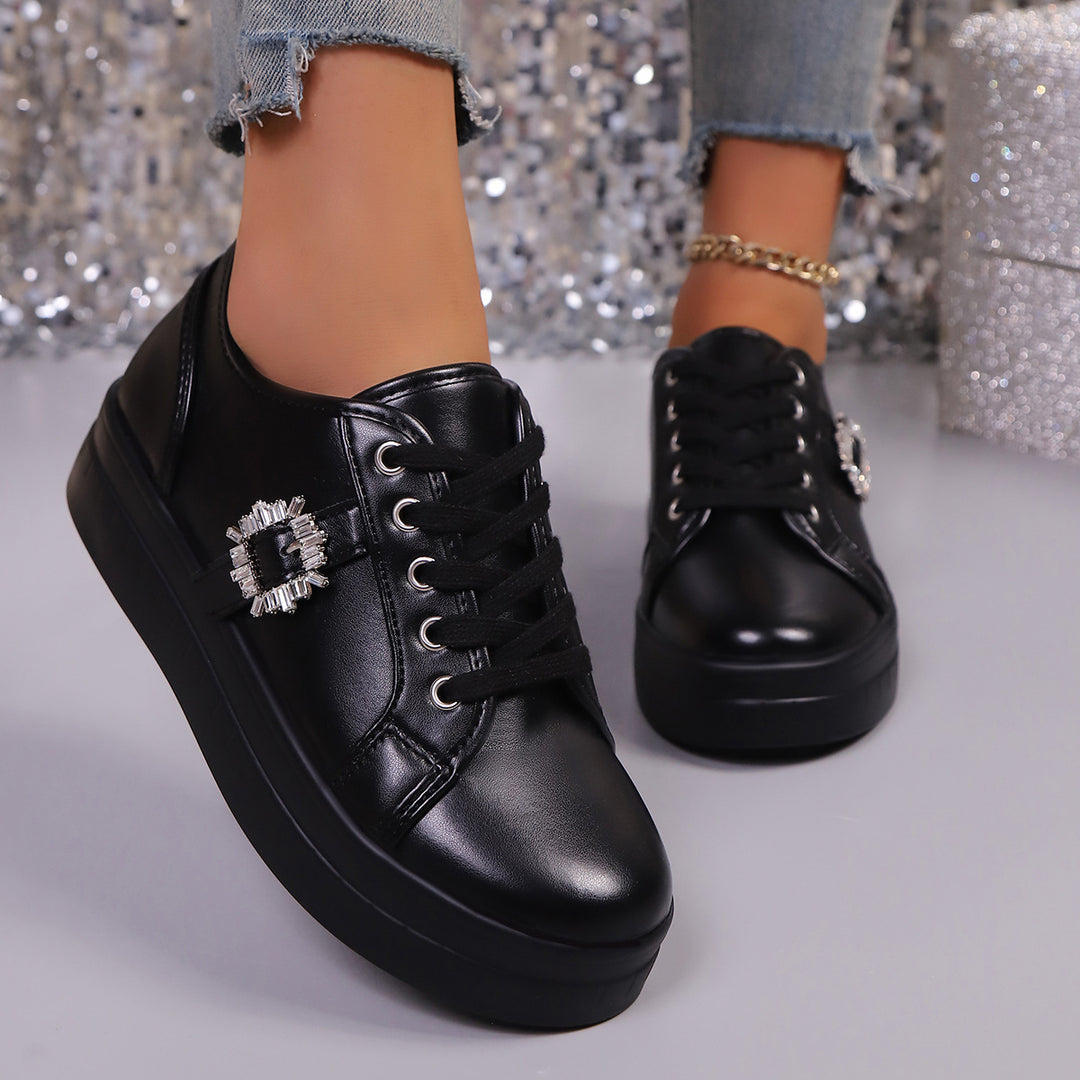 Damen  Plateau-Sneaker mit dekorativer Strass-Brosche und gepolstertem Komfortfußbett Drune