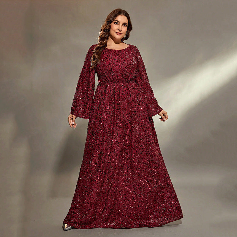 Drune | Plus Size Abendkleid Frauen Cocktail Extra Flattering Paillette Lang Gastgeber Jahresversammlung Kleid