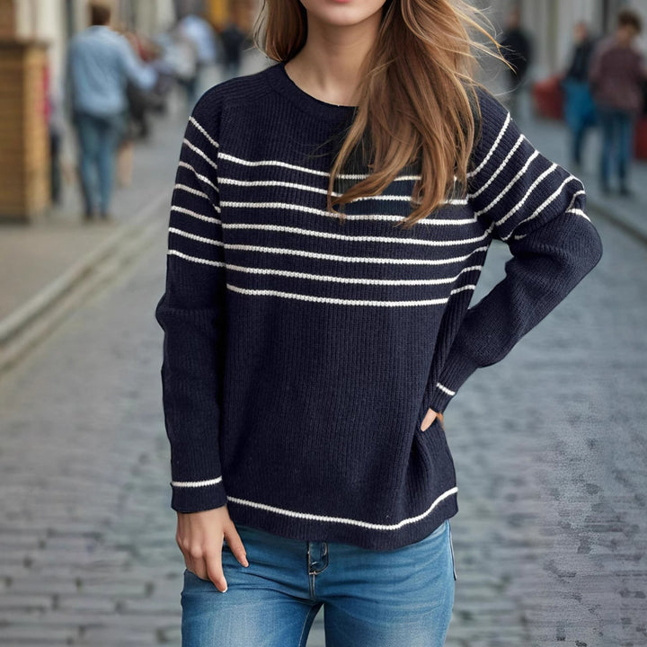Damen lässiger Pullover mit maritimem Streifenmuster und weichem Stoff Drune