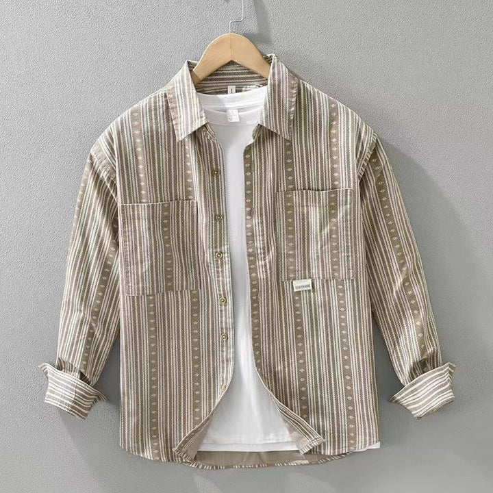 Herren Overshirt im lässigen Worker-Stil mit vertikalem Streifenmuster und aufgesetzten Taschen Drune
