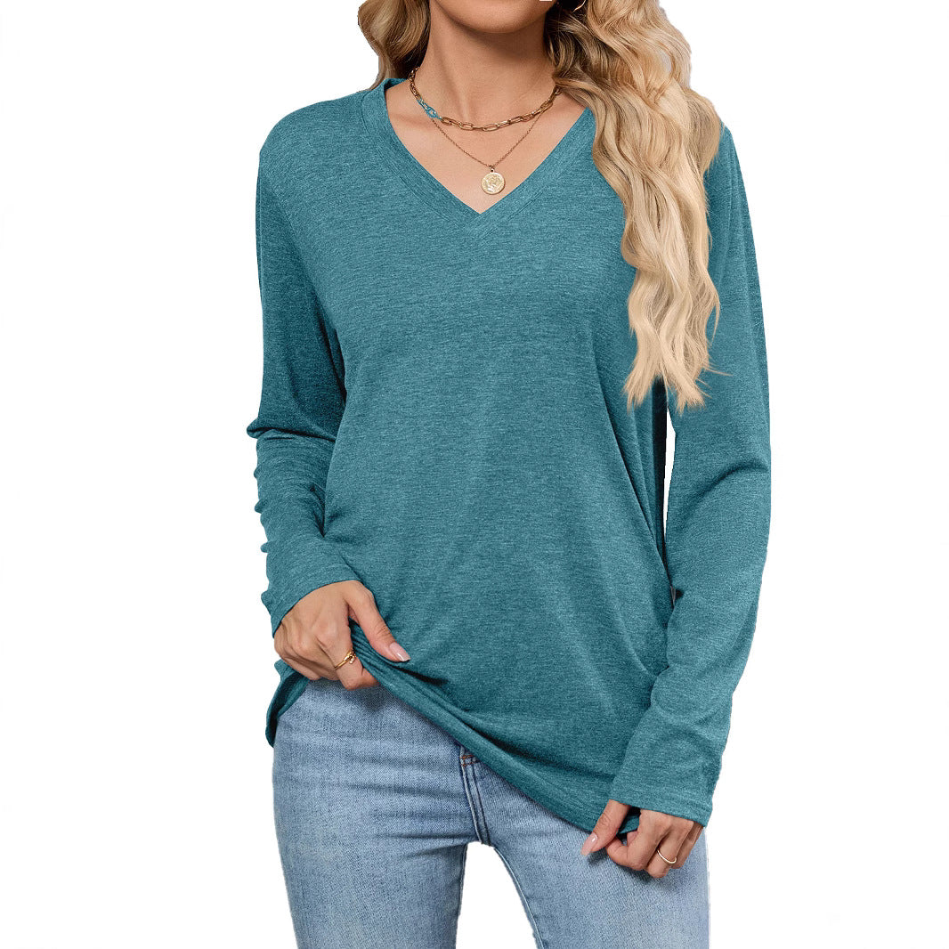 Damen Viskose Langarmshirt mit modischem V-Ausschnitt und lockerer Passform Drune