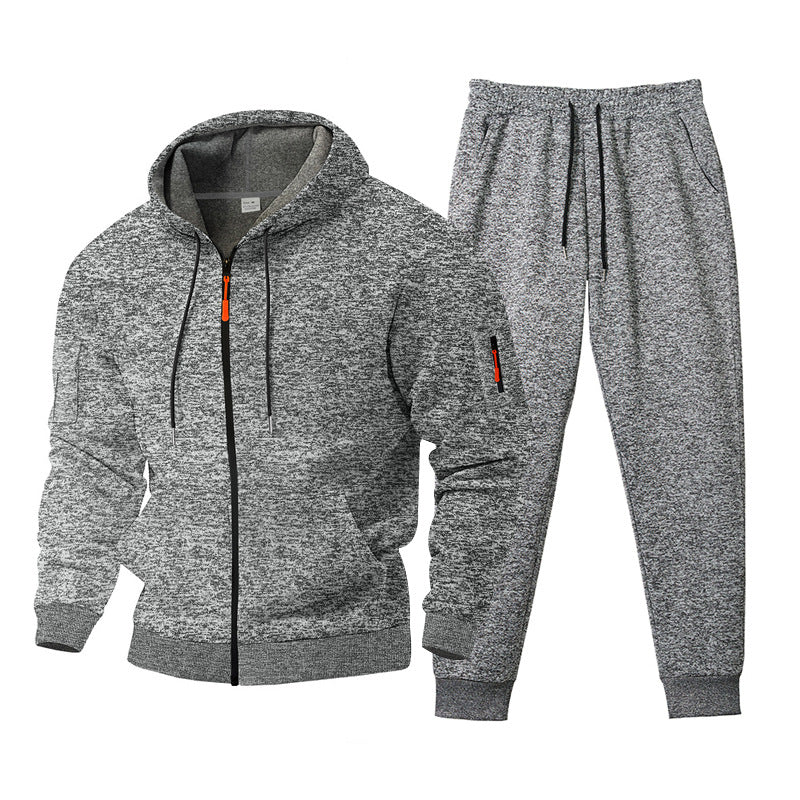 Herren nan meliertes Kapuzen-Sweatset mit durchgehendem Reißverschluss, Reißverschluss-Armtasche und Kordelzug-Jogginghose Drune