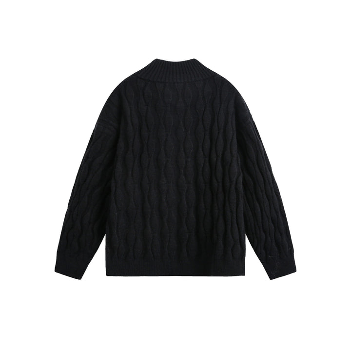 Unisex Grobgestrickter Halfzip-Pullover mit Zopfmuster und Stehkragen Drune