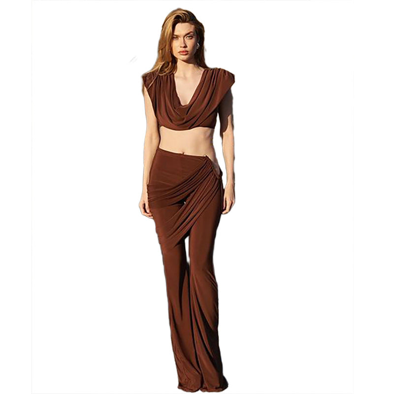 Damen Elegantes Jumpsuit-Set mit Drapierung und schmalem Bein Drune