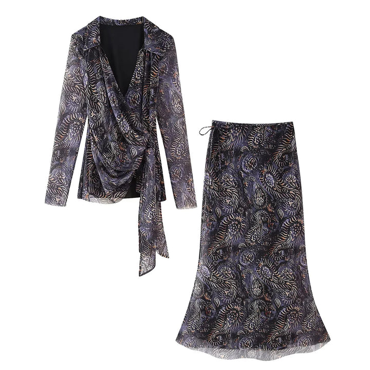 Damen nan drapiertes Wickelchiffon-Blusentop mit Hemdkragen und langen Bindeschleifen Drune