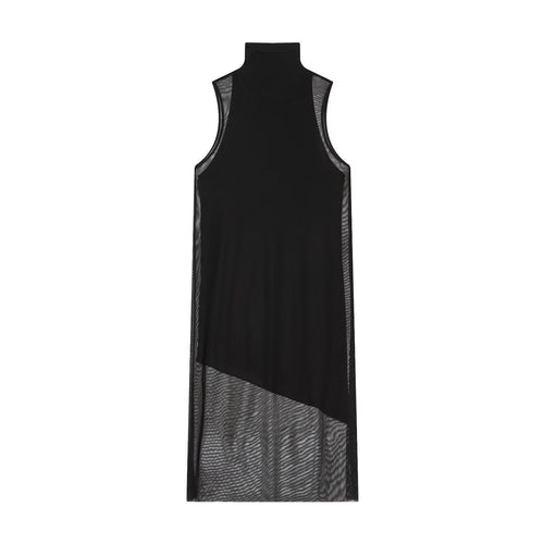 Damen Langarm Kleid aus transparentem Mesh-Material mit Stehkragen Drune
