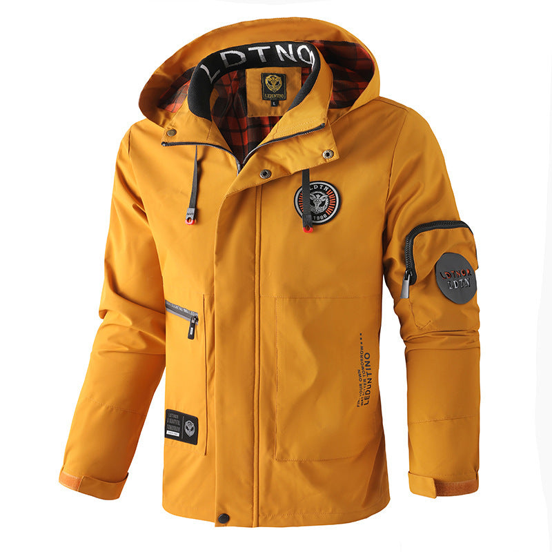 Herren nan wasserdichte Outdoorjacke mit Kapuze, multifunktionalen Taschen und atmungsaktivem Meshfutter Drune