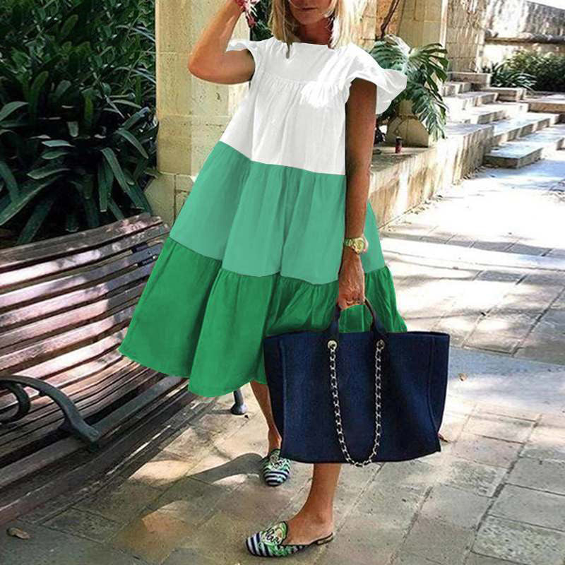 Damen Sommerkleid mit voluminösem Rock und Rüschenärmeln Drune