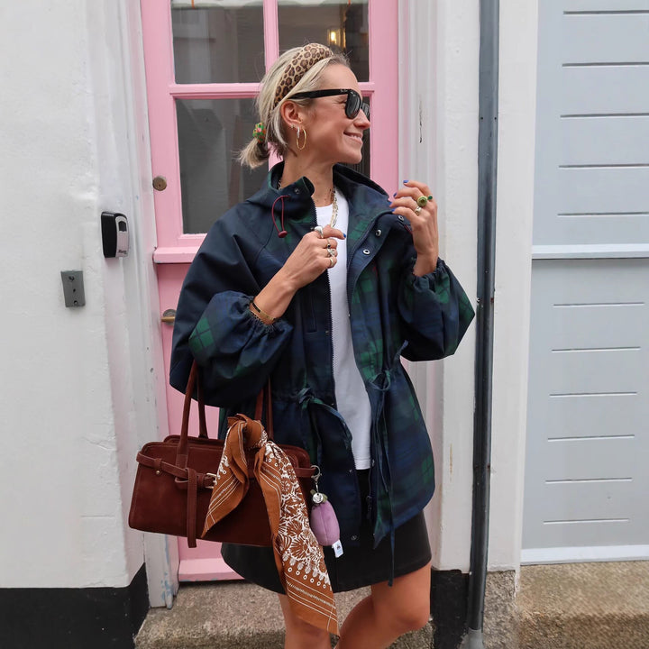 Damen Leichte Kapuzenjacke im Parka-Stil mit Kordelzug und Karomuster Drune