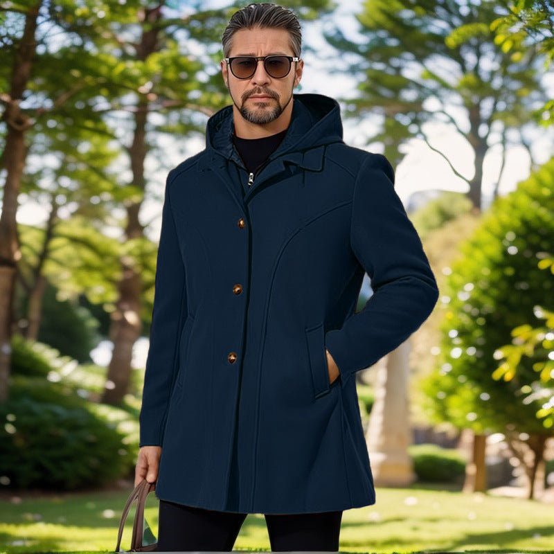 Herren elegante Übergangsjacke mit Kapuze und ausgestellten Abnähern Drune