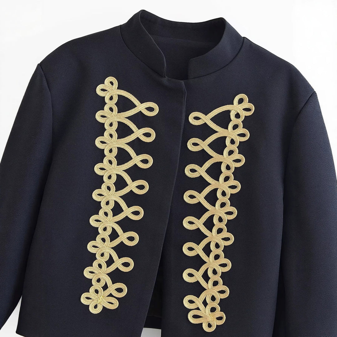 Damen Kurze Militärjacke mit goldverzierter Kordelapplikation Drune