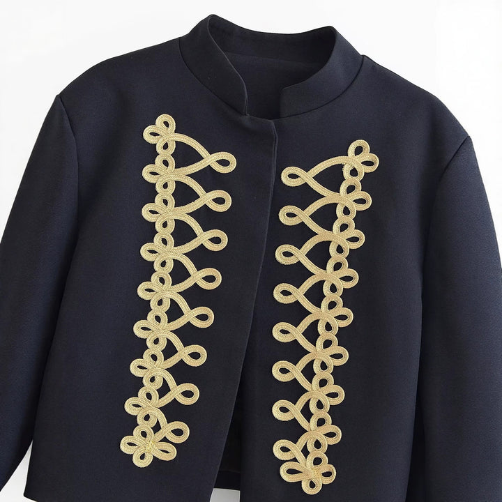Damen Kurze Militärjacke mit goldverzierter Kordelapplikation Drune