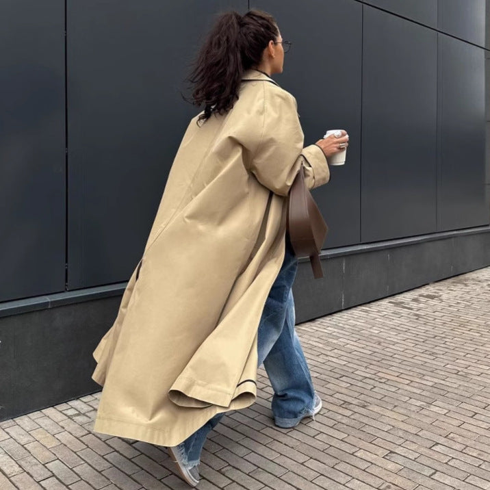 Damen Lange und elegante Trenchcoat-Jacke aus wasserabweisendem Material Drune