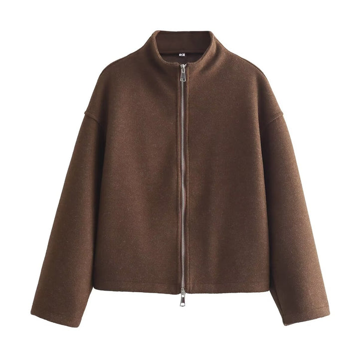 Damen nan kurz geschnittene Wolloptik-Zipjacke mit Stehkragen und Oversize-Ärmeln Drune