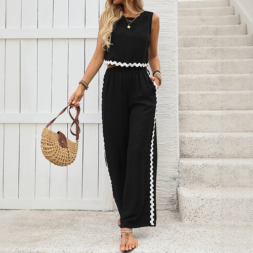 Damen Lässiger Crop Top und Weite Hose Set Drune