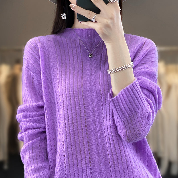 Damen Kaschmirähnlicher Feinstrick-Mockneckpullover mit Ajour‑Zopfmuster und lässiger Oversize‑Passform Drune