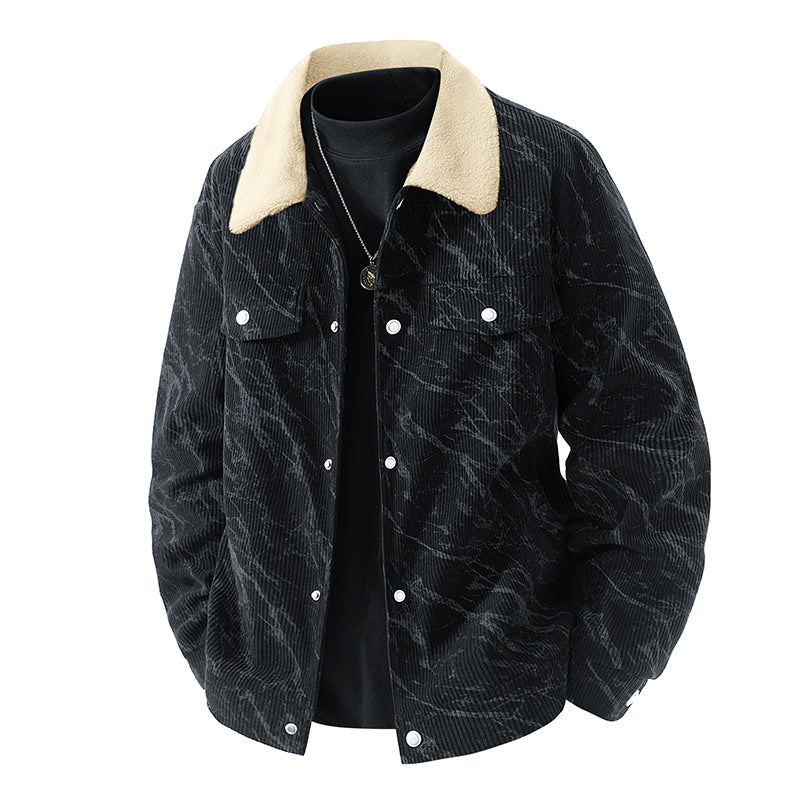 Men's  ribbed corduroy sherpa-collar snap trucker jacket Drune
