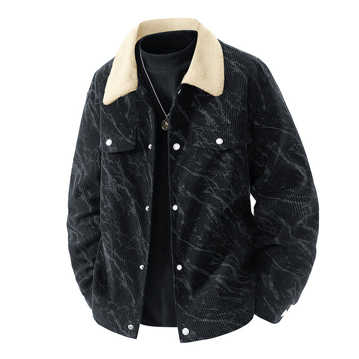 Men's  ribbed corduroy sherpa-collar snap trucker jacket Drune