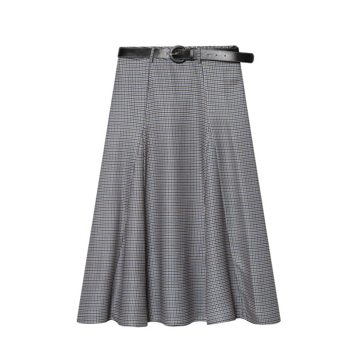 Damen A-Linien Midirock mit hoher Taille und Gürtel Drune